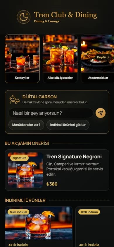 Tren Club gerçek menü ana sayfası